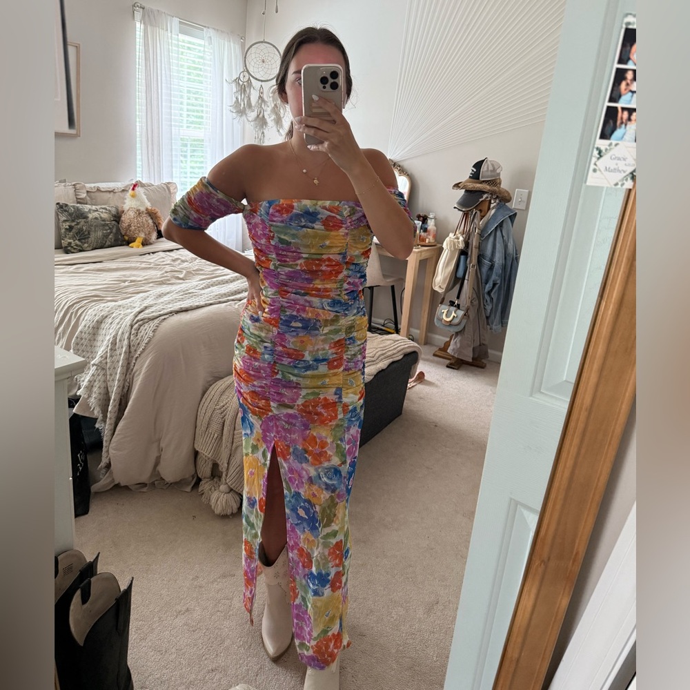 These Three Boutique Multicolored Floral Mesh Dress